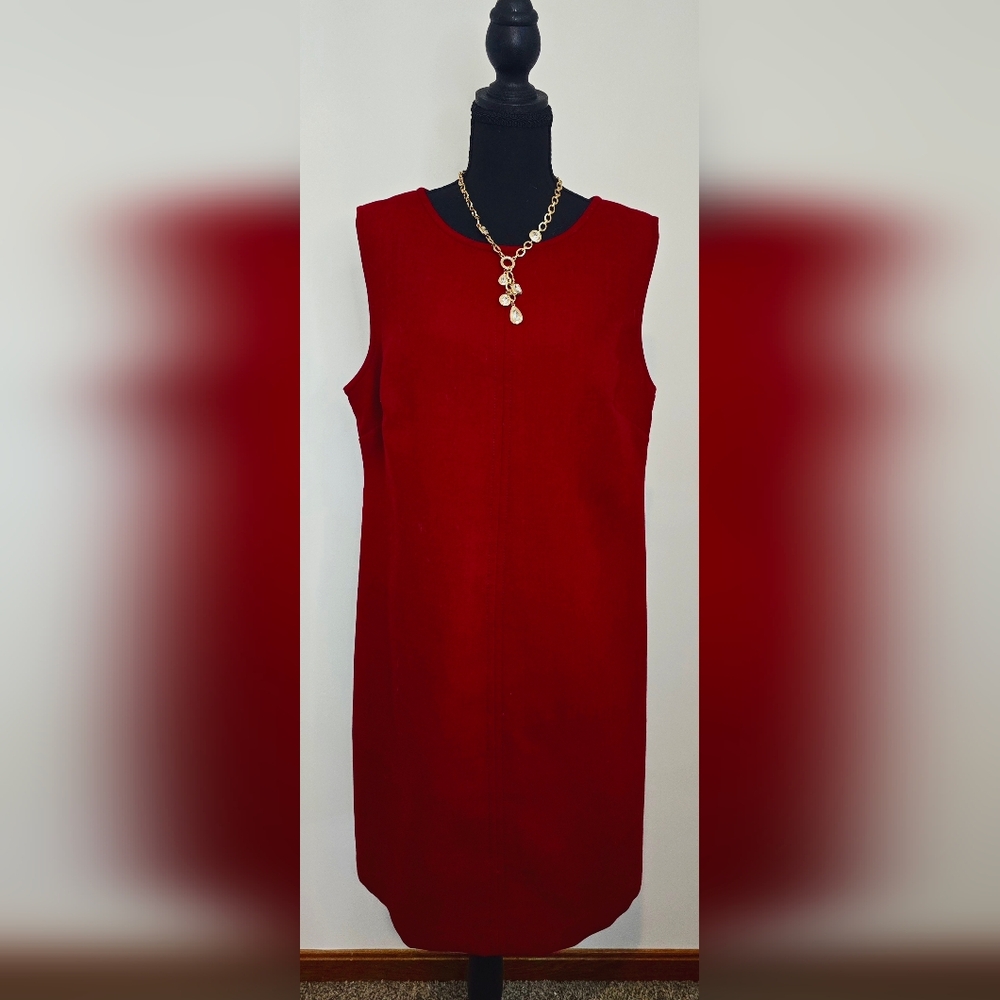 Talbots Red Wool Blend Sleeveless Sheath Dress Size 16 Classic Work Holiday